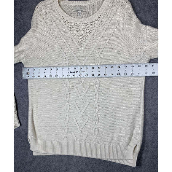 Lucky Brand Sweater Womens Extra Small Ivory Cable Knit Crochet Pullover 7W15102 - Picture 2 of 12
